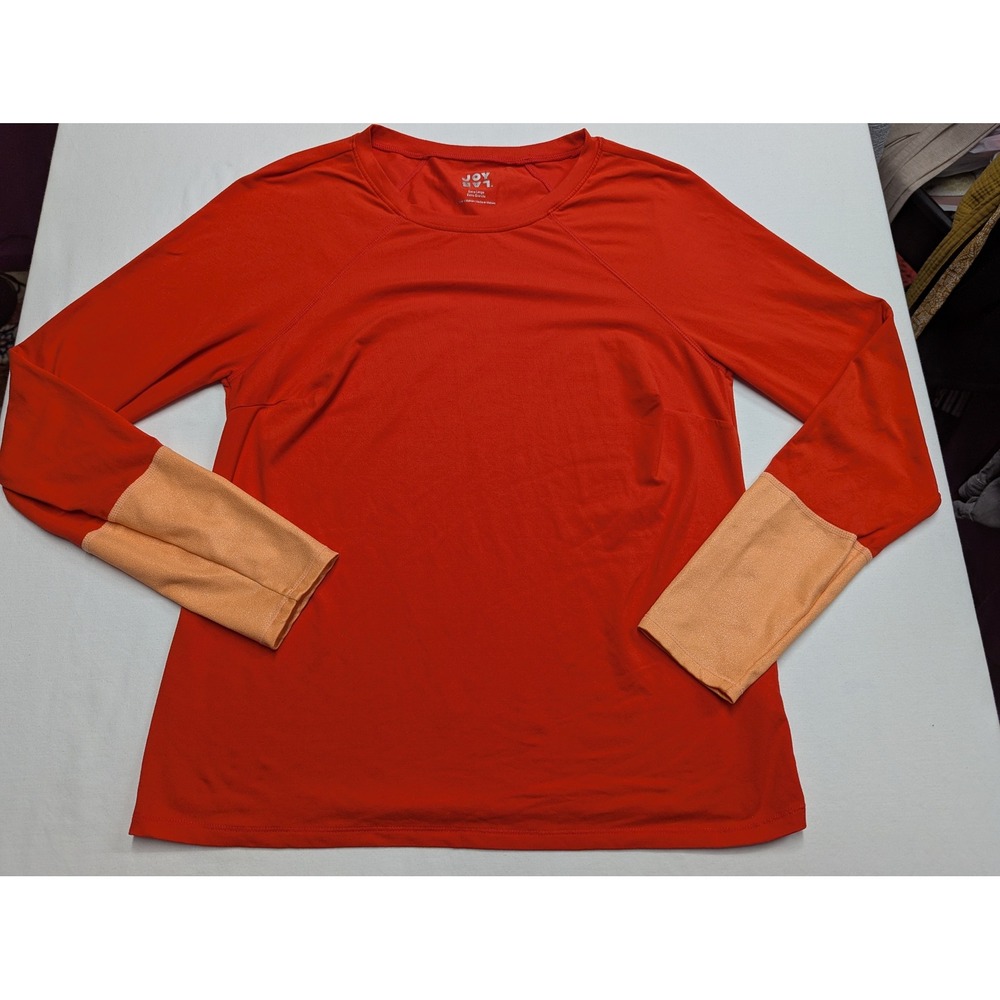 Joy Lab Womens XL Long Sleeve Activewear Top Red Metallic Peach Cuffs Raglan
